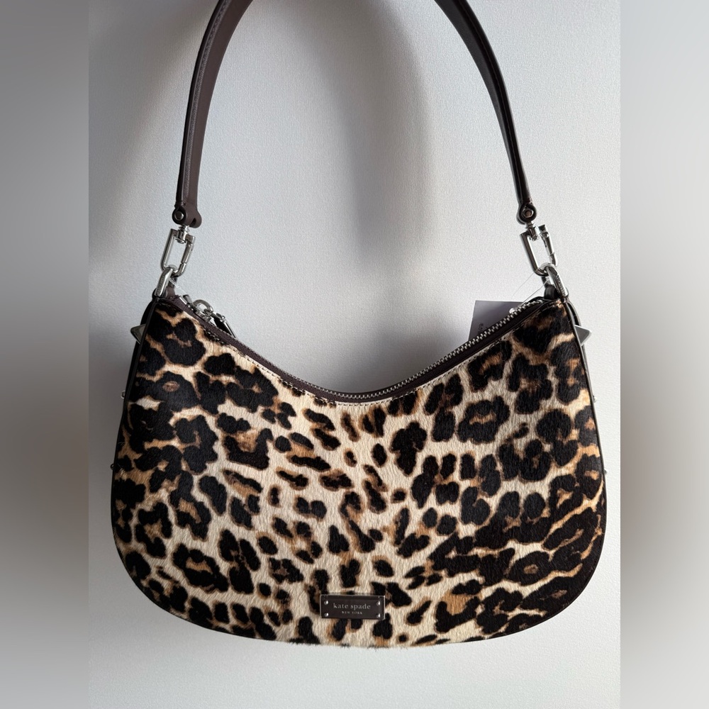 Kate spade Liv Downtown Haircalf Shoulder hobo Bag Leopard KN018 NWT